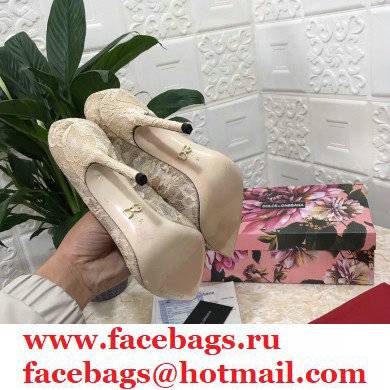 Dolce  &  Gabbana Heel 10.5cm Taormina Lace Pumps Gold with Devotion Heart 2021